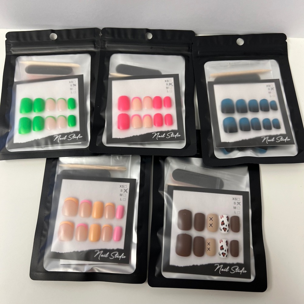 Press On Nails Bundle | Nail Studio | 5 Variety Designs | Short Square‎